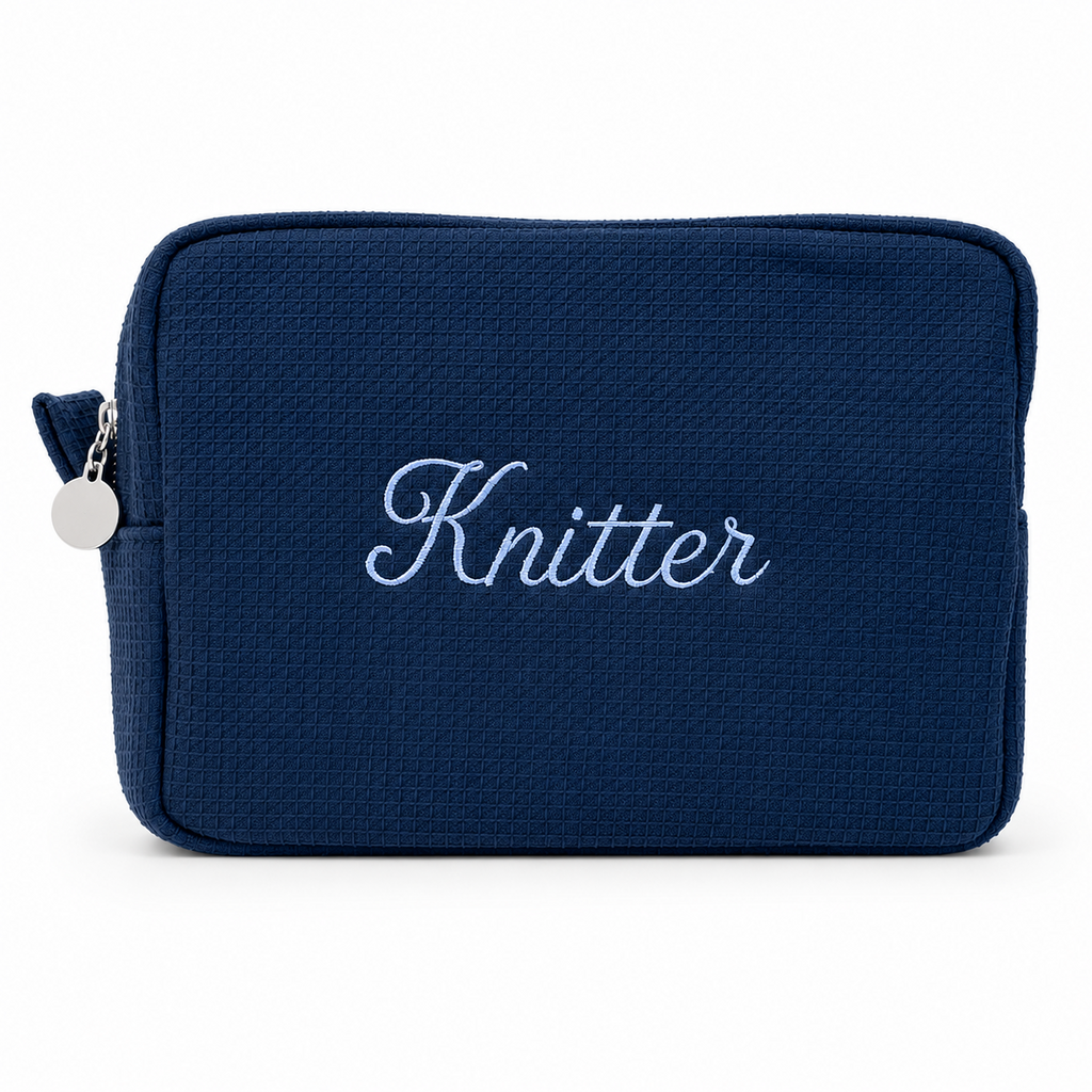 Knitter - Blue Waffle Project Pouch – Baby Blue Embroidery | Maker Favorite