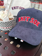 Knit Sox – Navy Corduroy Hat – Red + White Puff Embroidery | Maker Favorite