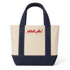 Stitch, Pls! – Natural/Dark Denim Mini Tote – Red 3D Puff Embroidery | TIMI