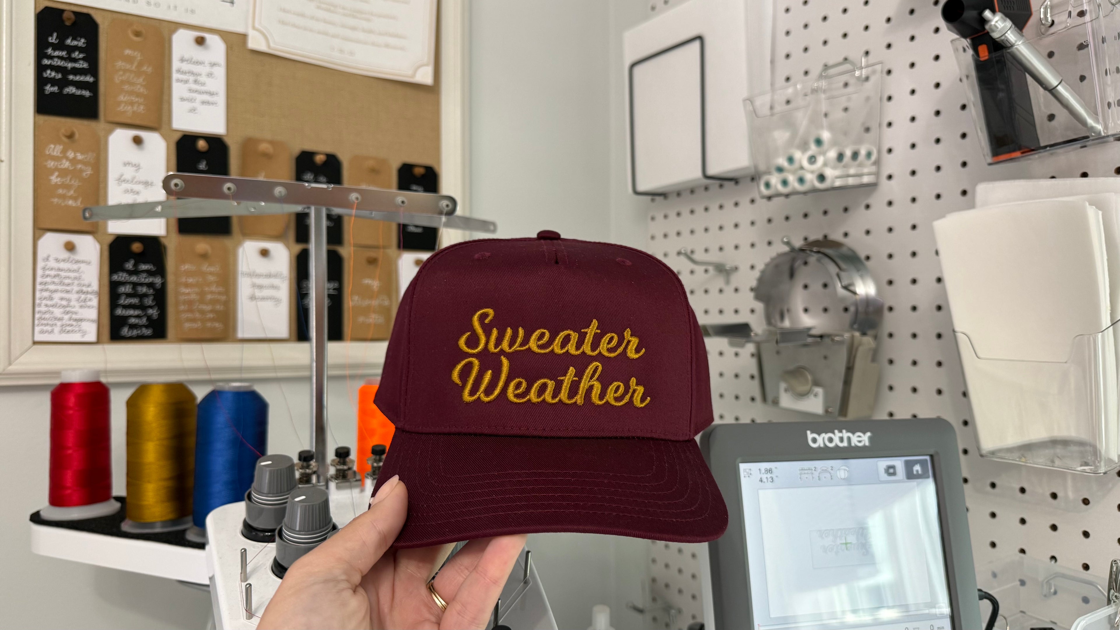 Sweater Weather – Burgundy Structured Hat – Old Gold 3D Puff Embroidery | TIMI