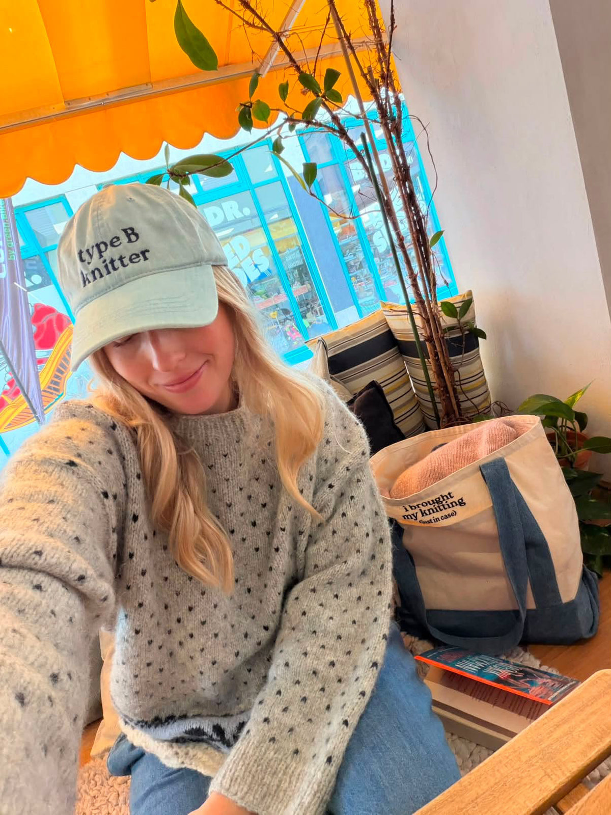 Type B Knitter - Light Wash Denim Hat – Navy Embroidery | Maker Favorite