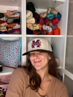 Maker – Cream/Brown Structured Hat – Brown + Dark Pink 3D Puff Embroidery | Maker Favorite