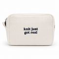 Knit Just Got Real - White Waffle Project Pouch – Navy Embroidery | Maker Favorite