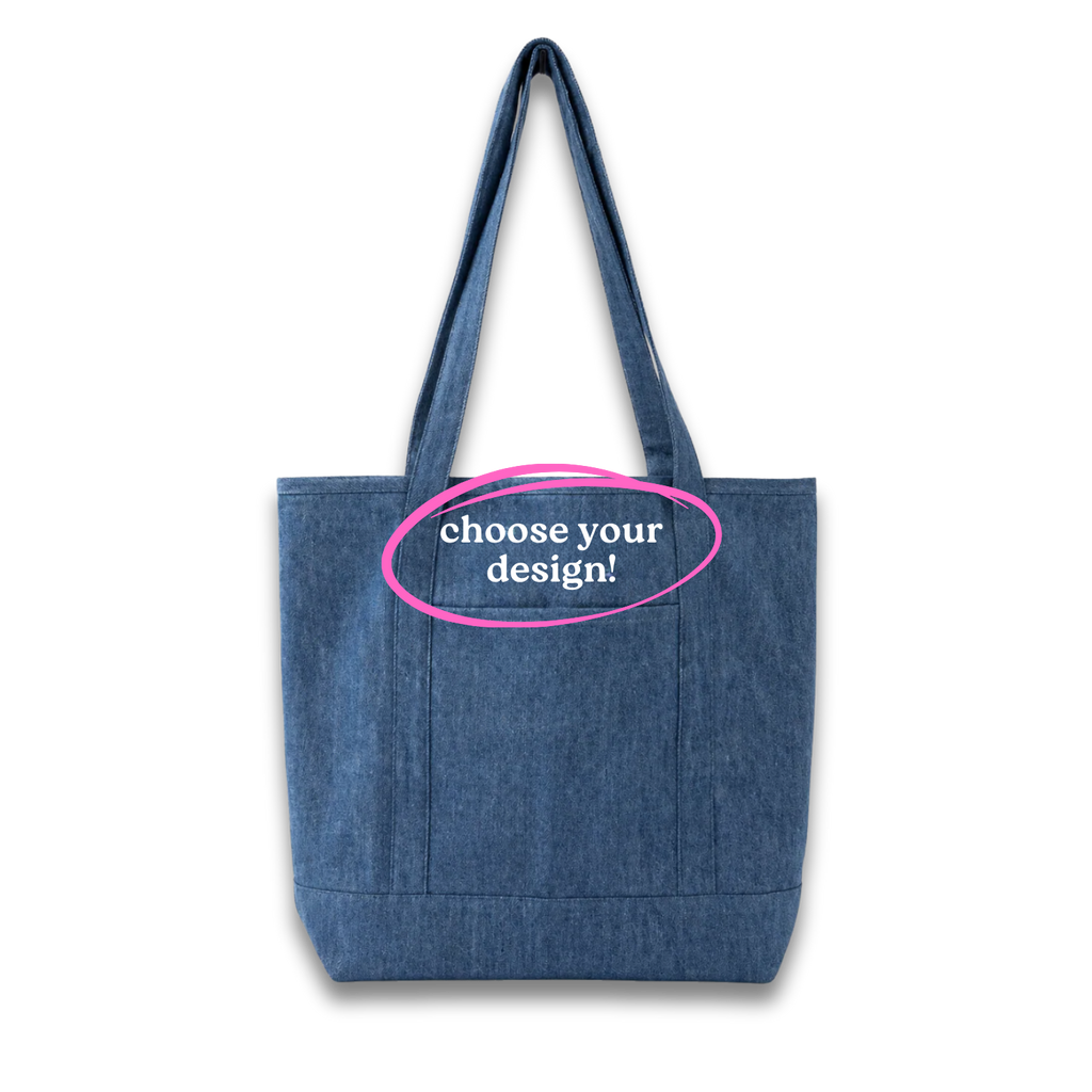 Make(r) Your Own | Denim Pocket Tote Bag | Embroidered Knitting Project Tote