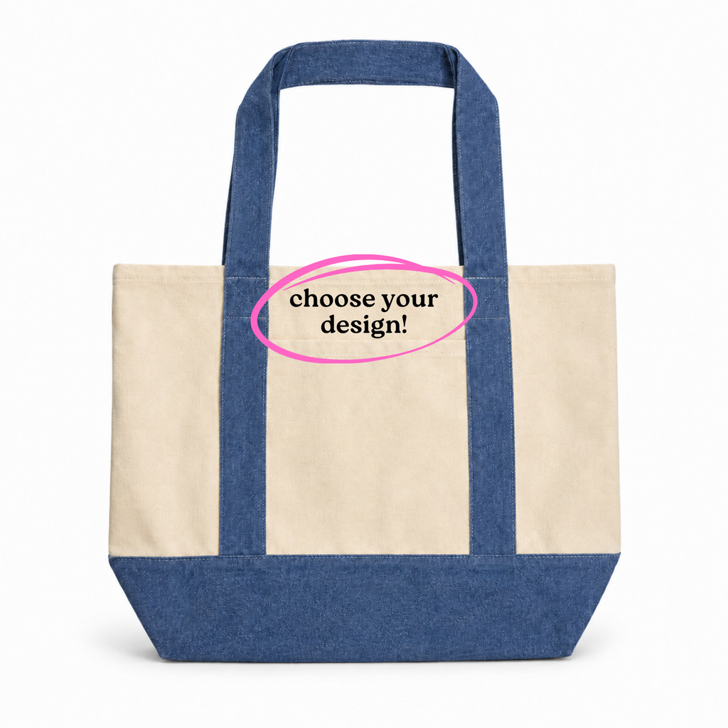 Make(r) Your Own | XL Denim/Canvas Pocket Tote Bag | Custom Embroidered Knitting Project Tote