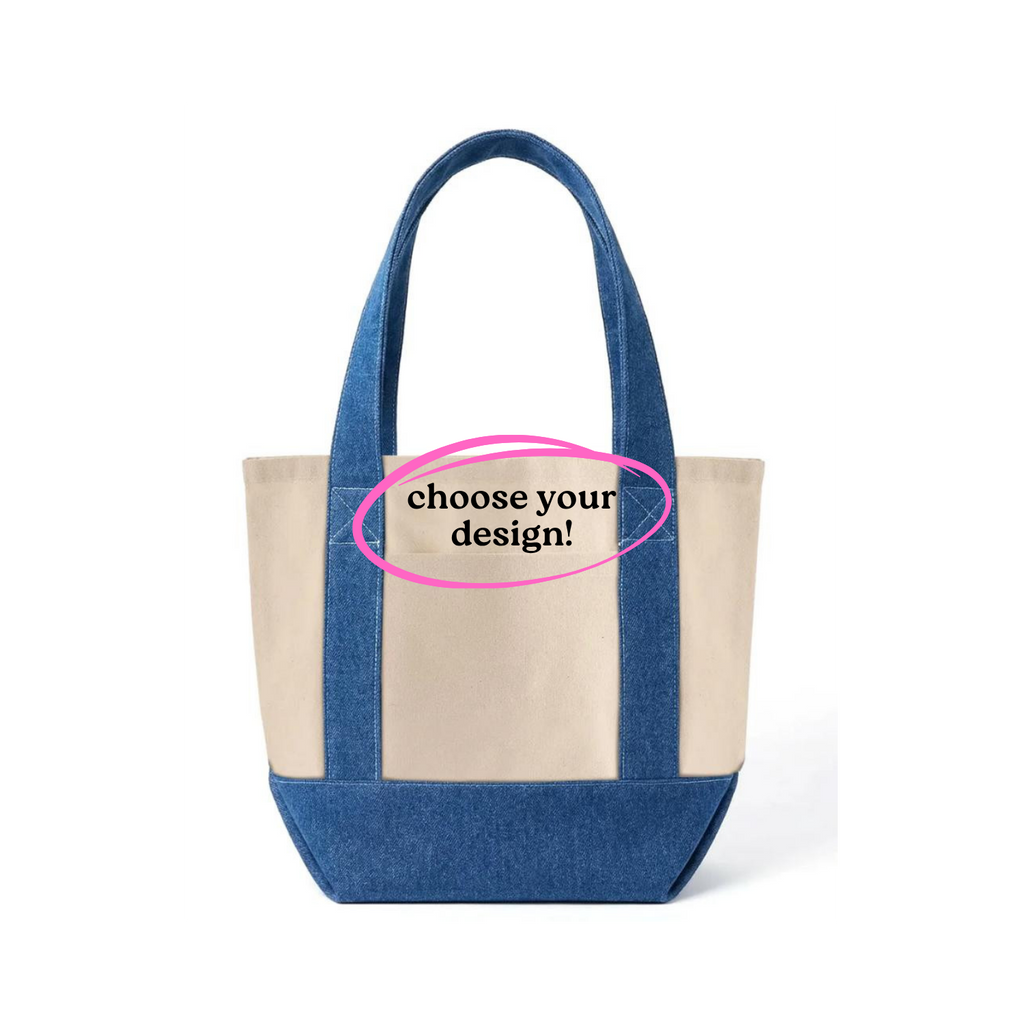 Make(r) Your Own | Mini Denim/Canvas Pocket Tote Bag | Embroidered Knitting Project Tote