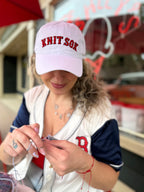 Knit Sox – White Dad Hat – Red Puff + Navy Embroidery | Maker Favorite