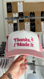 Thanks, I Made It – Pink & White 5-Panel Hat – Pink 3D Puff Embroidery | TIMI