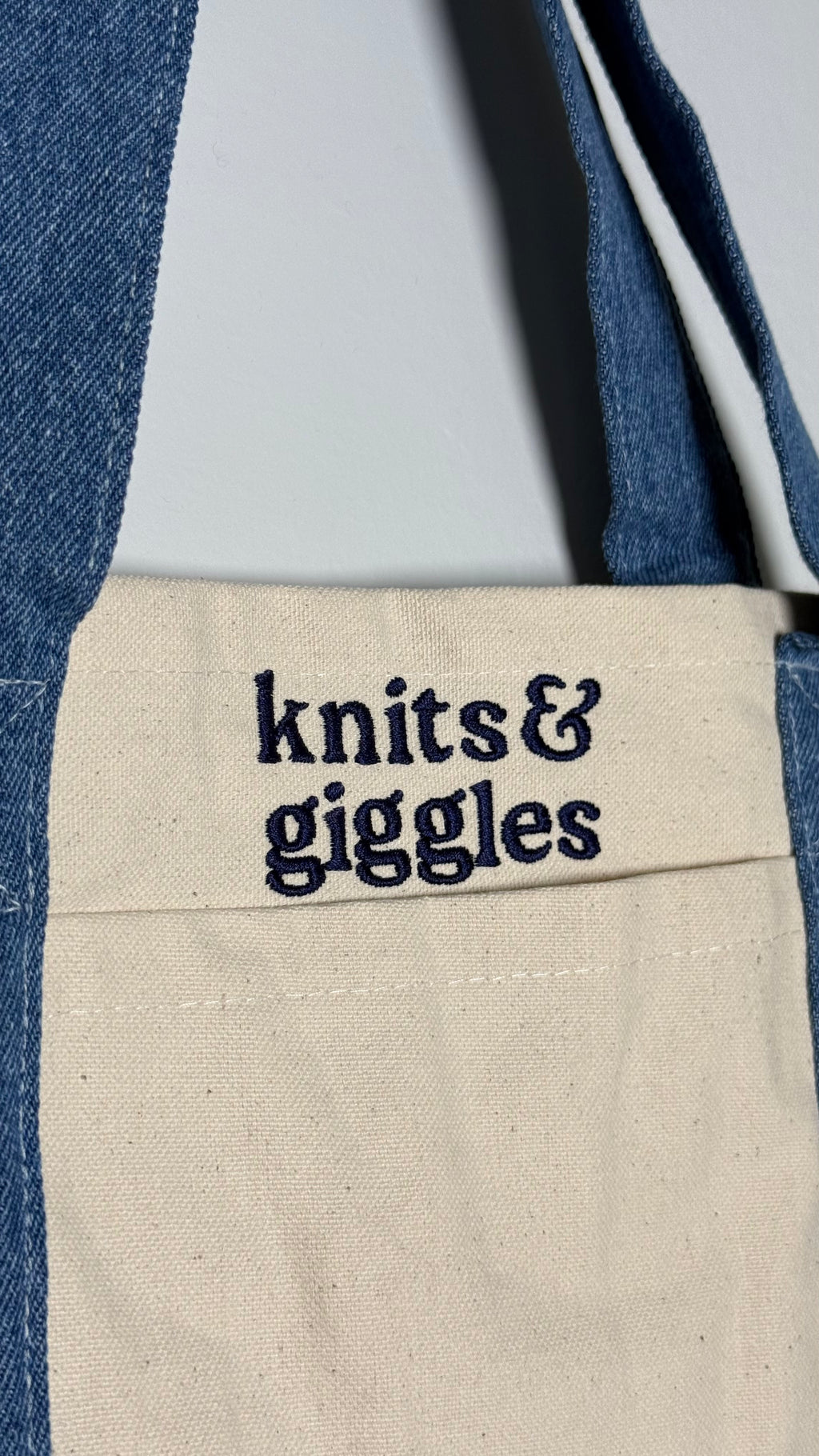 Make(r) Your Own | Mini Denim/Canvas Pocket Tote Bag | Embroidered Knitting Project Tote