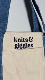 Make(r) Your Own | Mini Denim/Canvas Pocket Tote Bag | Embroidered Knitting Project Tote