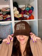 Varsity Knitter – Brown Corduroy Hat – Taupe Puff Embroidery | Maker Favorite