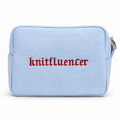 Knitfluencer – Light Blue Waffle Project Pouch – Red Gothic Embroidery | Maker Favorite