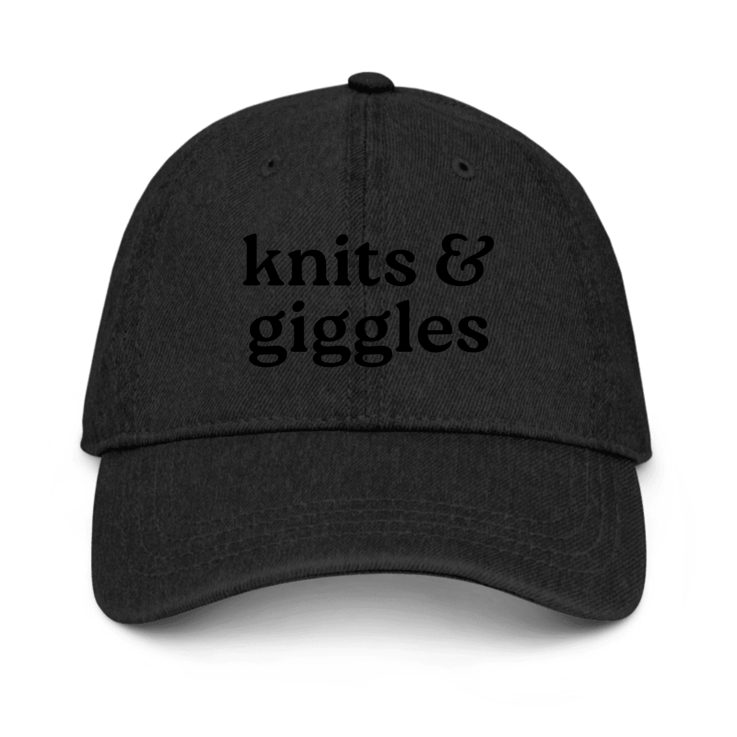 Black cap with embroidered logo on a white background