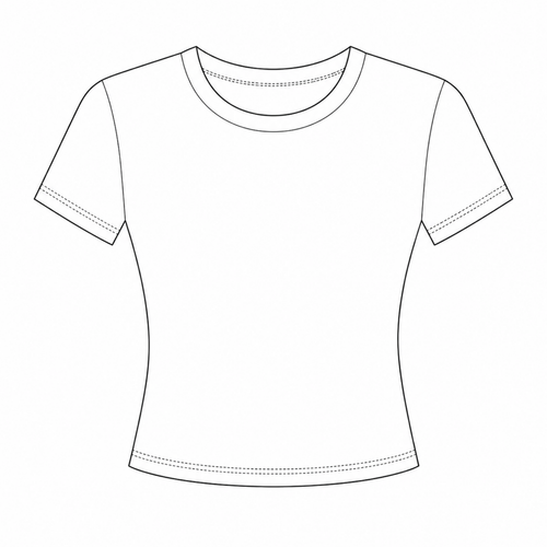 A simple black line drawing of a short-sleeve crew-neck T-shirt on a plain white background.