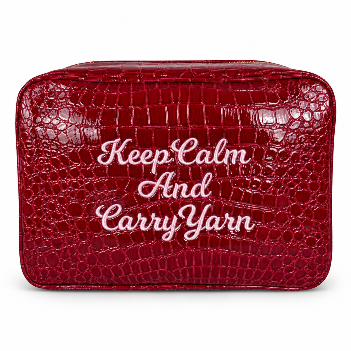 Keep Calm and Carry Yarn Cranberry Premium Croc Pouch – Pale Pink 3D Milkshake Embroidery