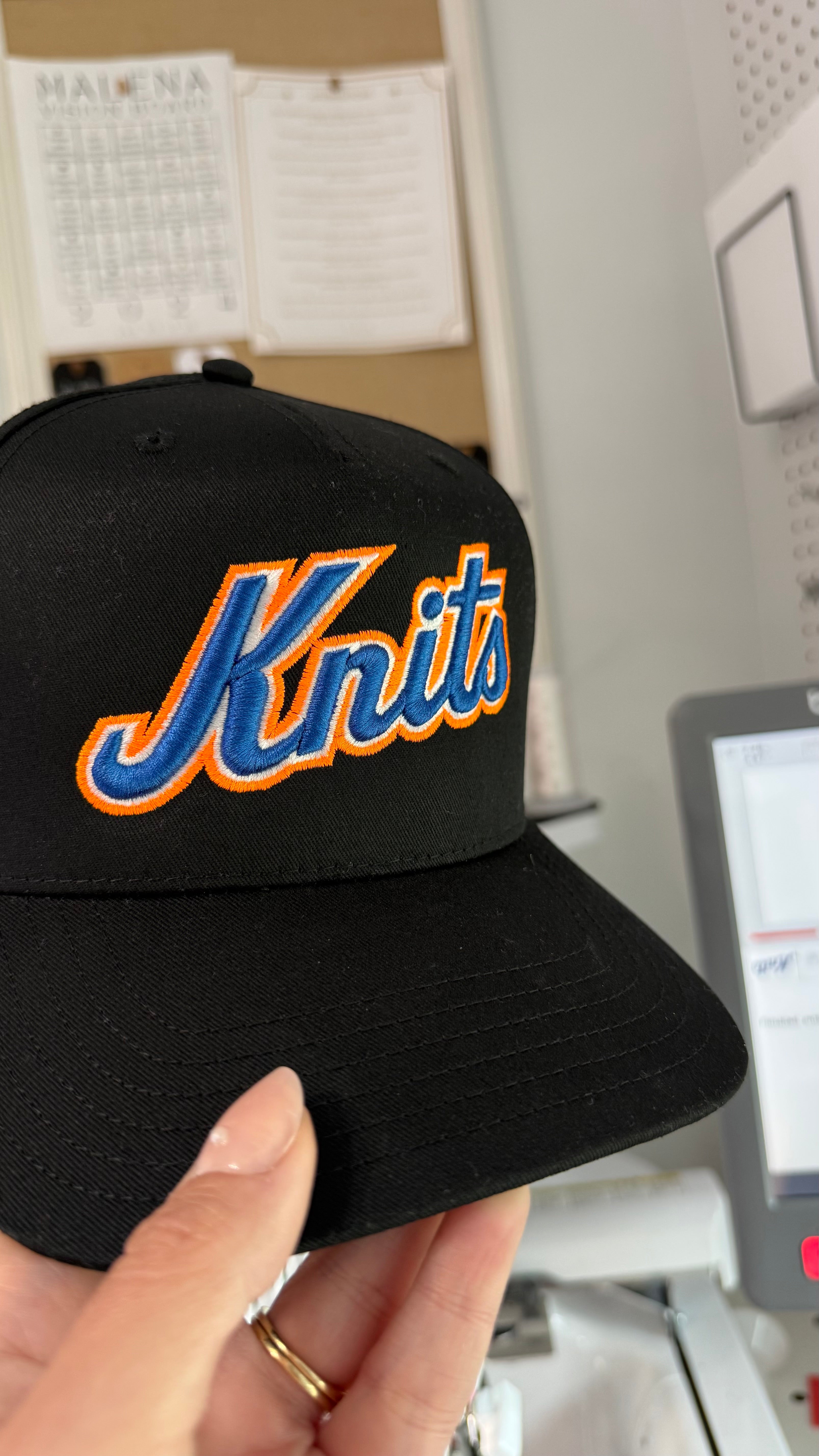 Knits – Black Structured Hat – Blue + Orange Embroidery | TIMI