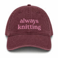Always Knitting – Burgundy Hat – Pink Embroidery | Maker Favorite