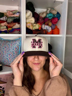 Maker – Cream/Brown Structured Hat – Brown + Dark Pink 3D Puff Embroidery | Maker Favorite