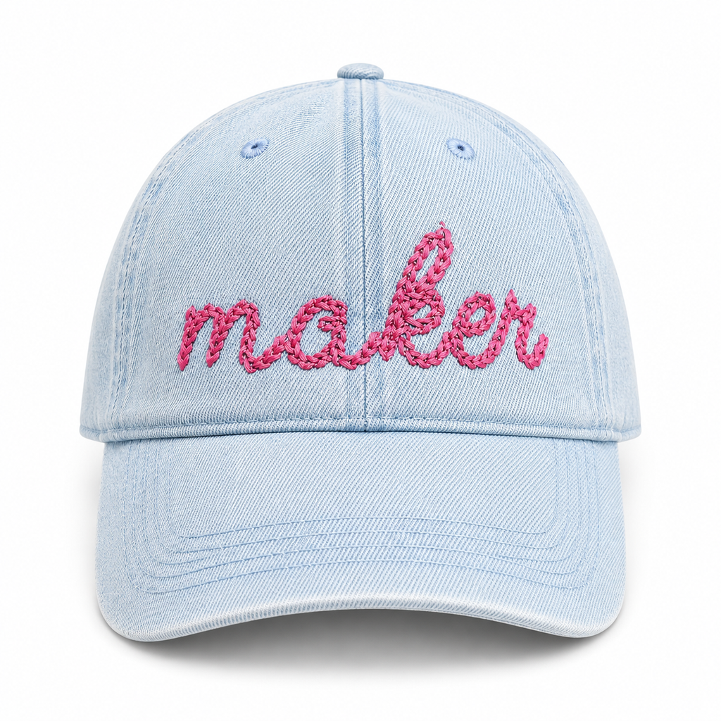 Maker - Light Wash Denim Hat – Pink Chain Stitch Embroidery | Maker Favorite