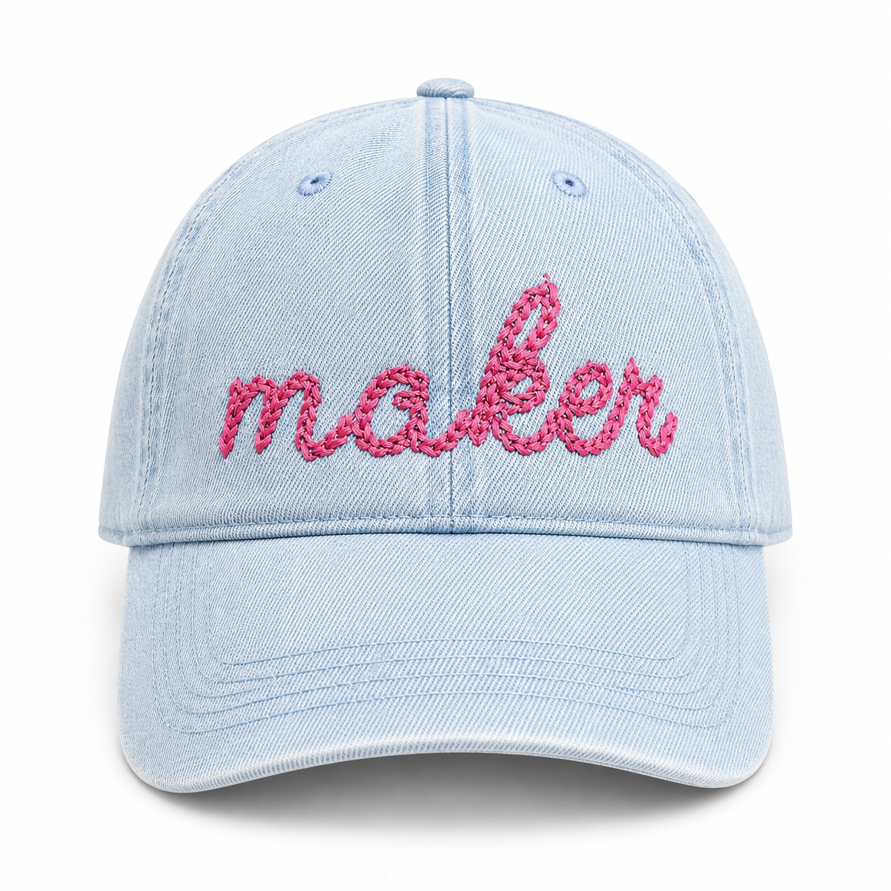 Maker - Light Wash Denim Hat – Pink Chain Stitch Embroidery | Maker Favorite