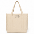 I Brought My Crochet (Just in Case) – Canvas Tote Bag with Pockets – Black Gothic Embroidery | Maker Favorite