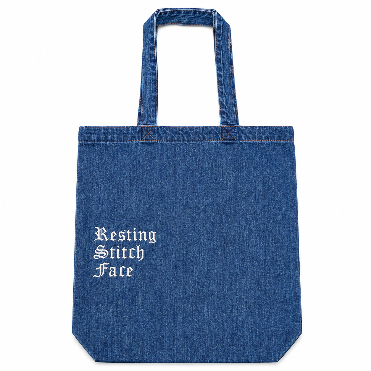 Resting Stitch Face - Natural Denim Tote – White Embroidery | TIMI