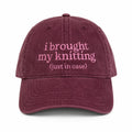 I Brought My Knitting (Just in Case) – Burgundy Hat – Pink Embroidery | Maker Favorite