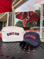 Knit Sox – White Zip Pouch – Red & Navy Puff Embroidery | TIMI
