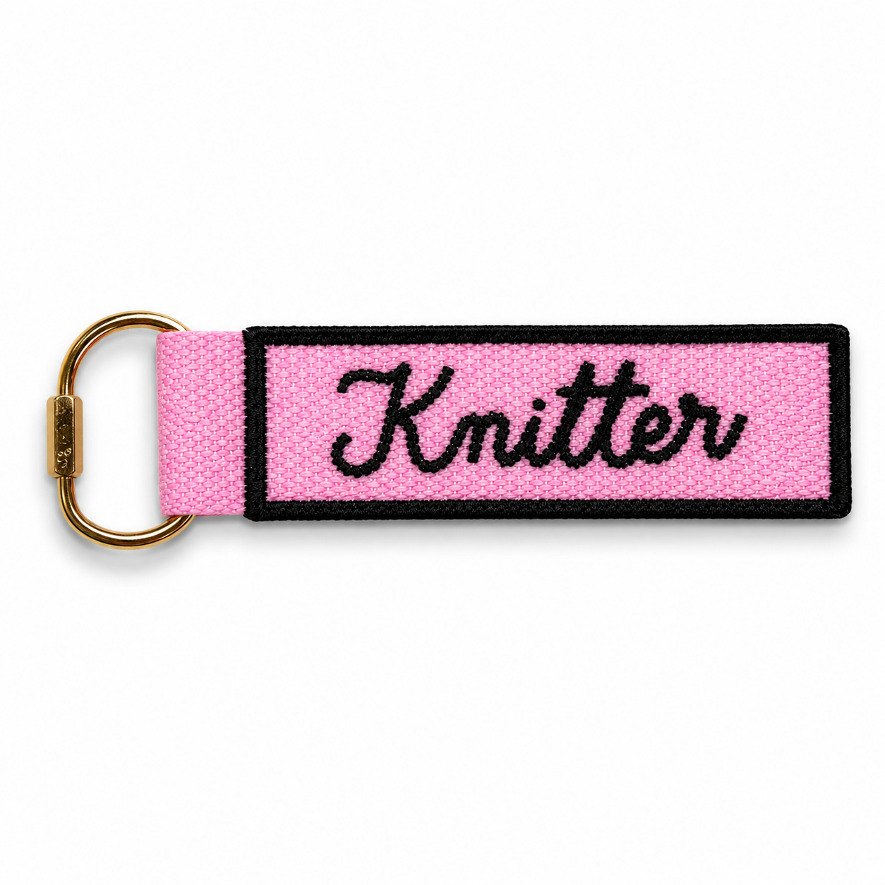 Knitter – Pink Bag Charm – Black Chain Stitch Embroidery | Maker Favorite