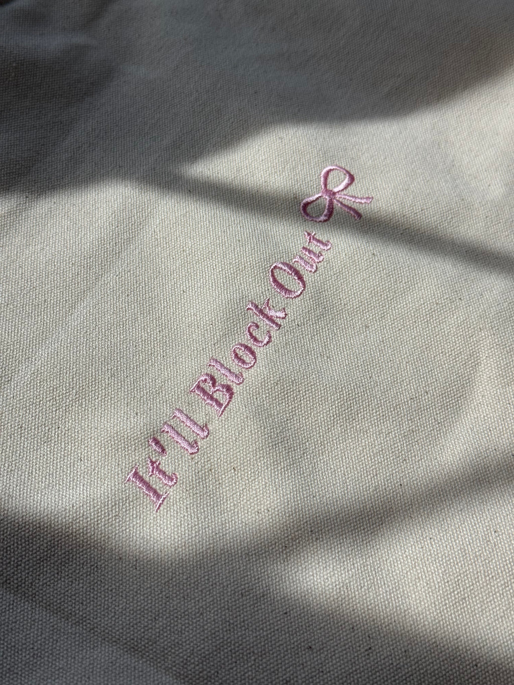 It’ll Block Out Natural Canvas Studio Tote – Baby Pink Times Embroidery + Bow