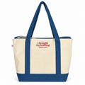 I Brought My Knitting Denim/Canvas Stash Tote with red embroidery