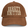Varsity Knitter – Brown Corduroy Hat – Taupe Puff Embroidery