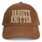 Varsity Knitter – Brown Corduroy Hat – Taupe Puff Embroidery