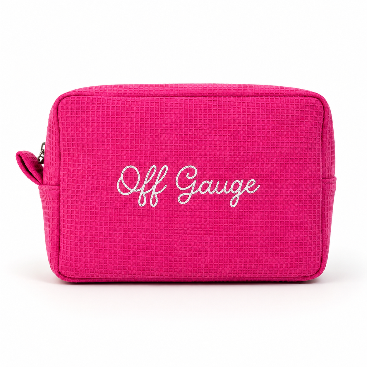 Off Gauge - Pink Waffle Project Pouch - White Embroidery | TIMI