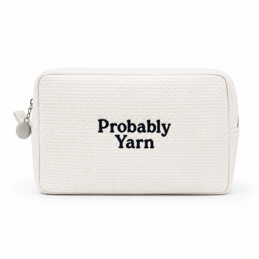Probably Yarn - White Waffle Project Pouch – Navy Embroidery | Maker Favorite