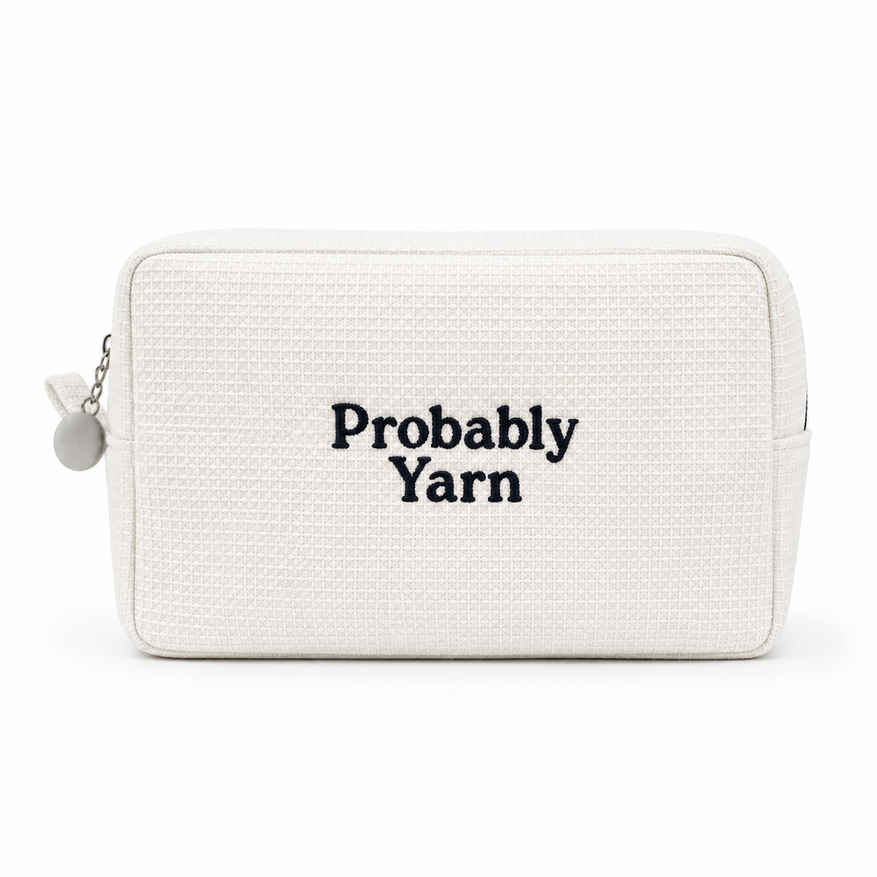 Probably Yarn - White Waffle Project Pouch – Navy Embroidery | Maker Favorite