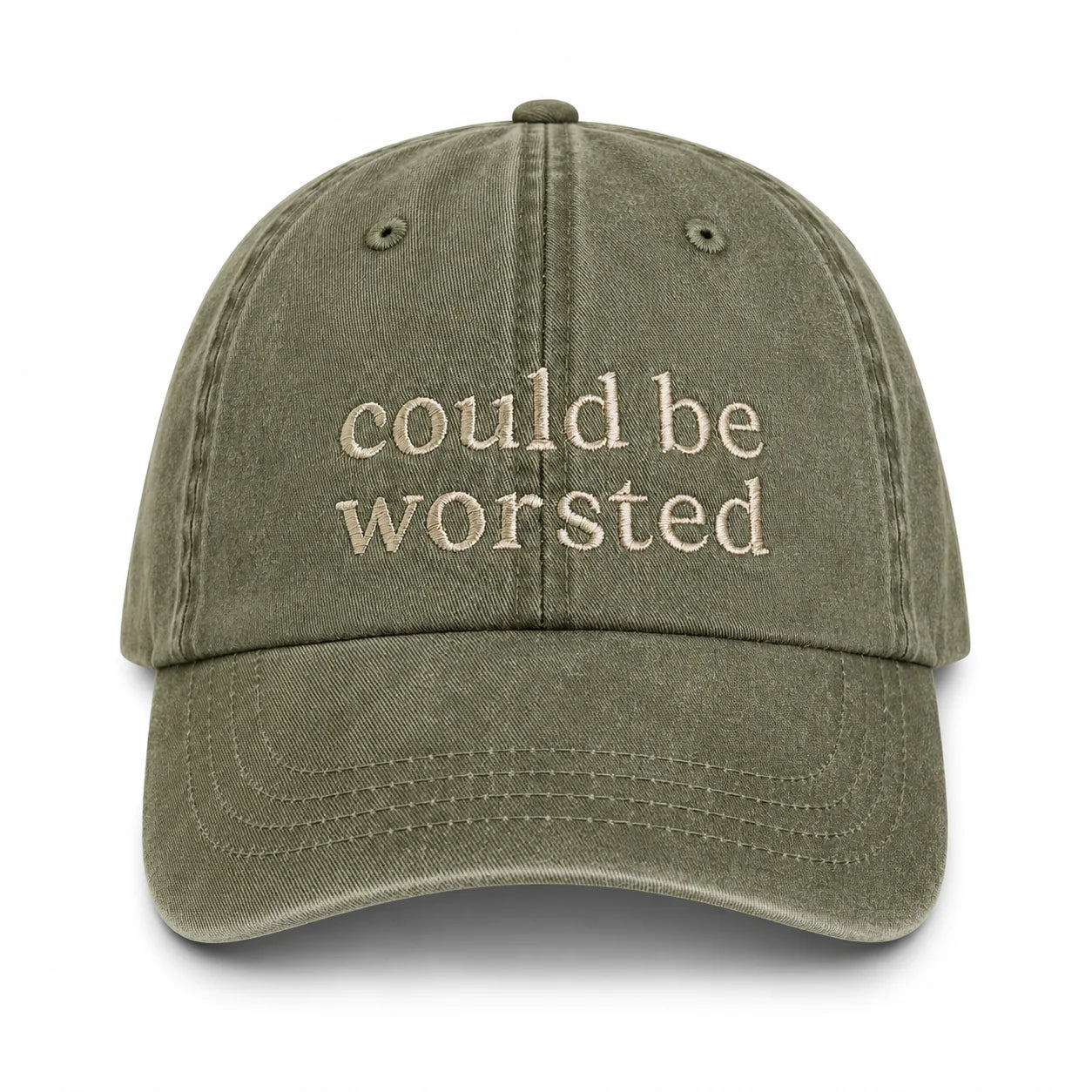 Could Be Worsted – Olive Green Hat – Taupe Embroidery | Maker Favorite