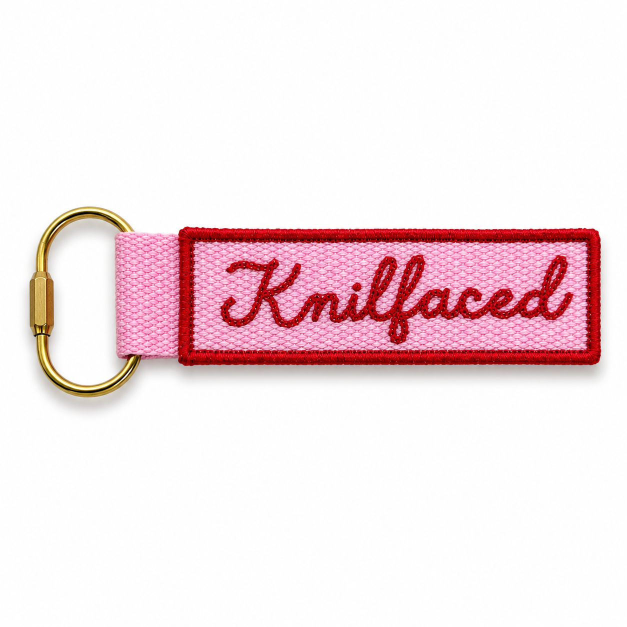 Knitfaced – Pink Bag Charm – Red Chain Stitch Embroidery | Maker Favorite