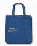 I Brought My Knitting (Just in Case) – Denim Tote – Taupe Embroidery | Maker Favorite