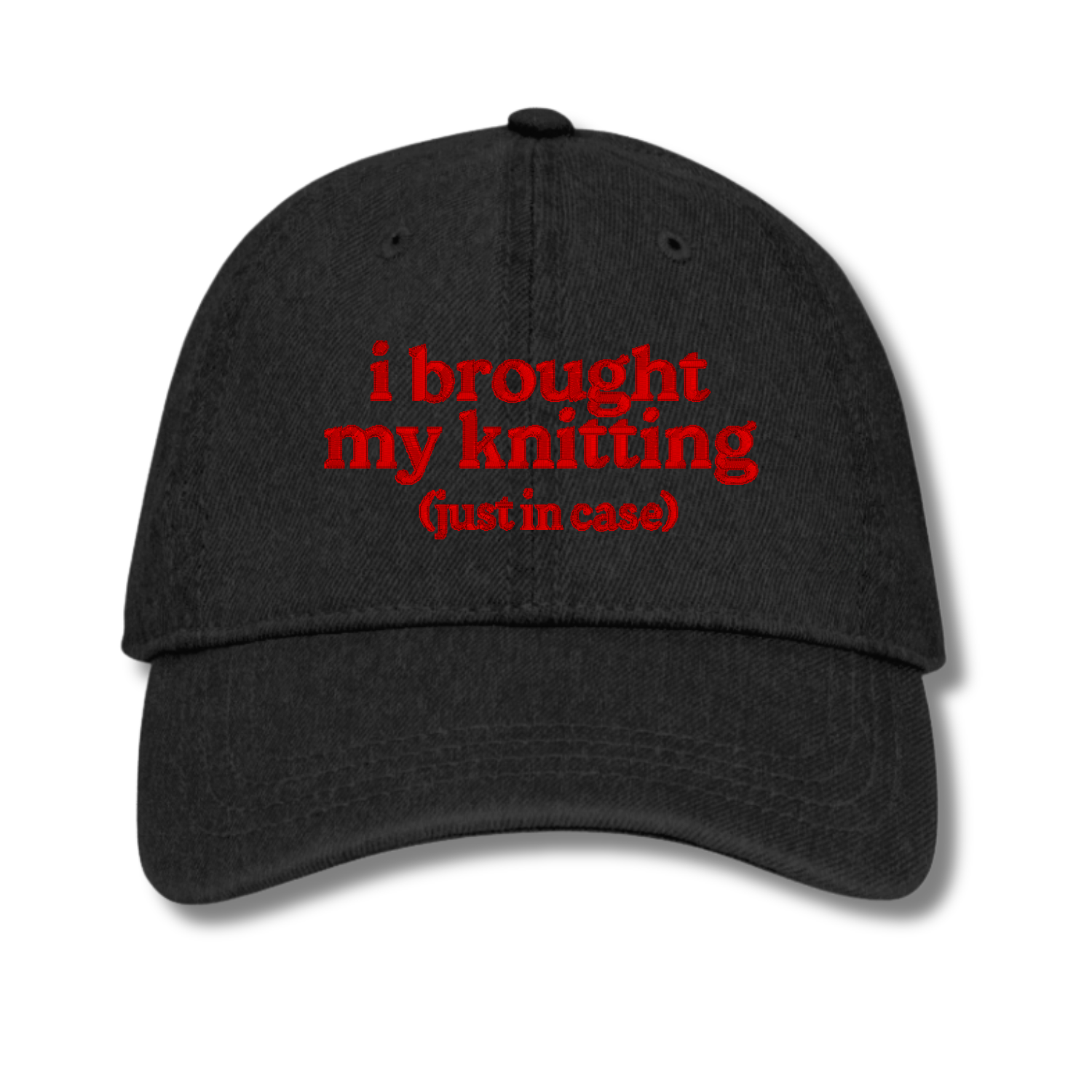 Black cap with 'resting stitch face' text in orange on a white background