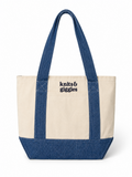 Knits & Giggles – Mini Denim/Natural Pocket Tote – Navy Embroidery | Maker Favorite