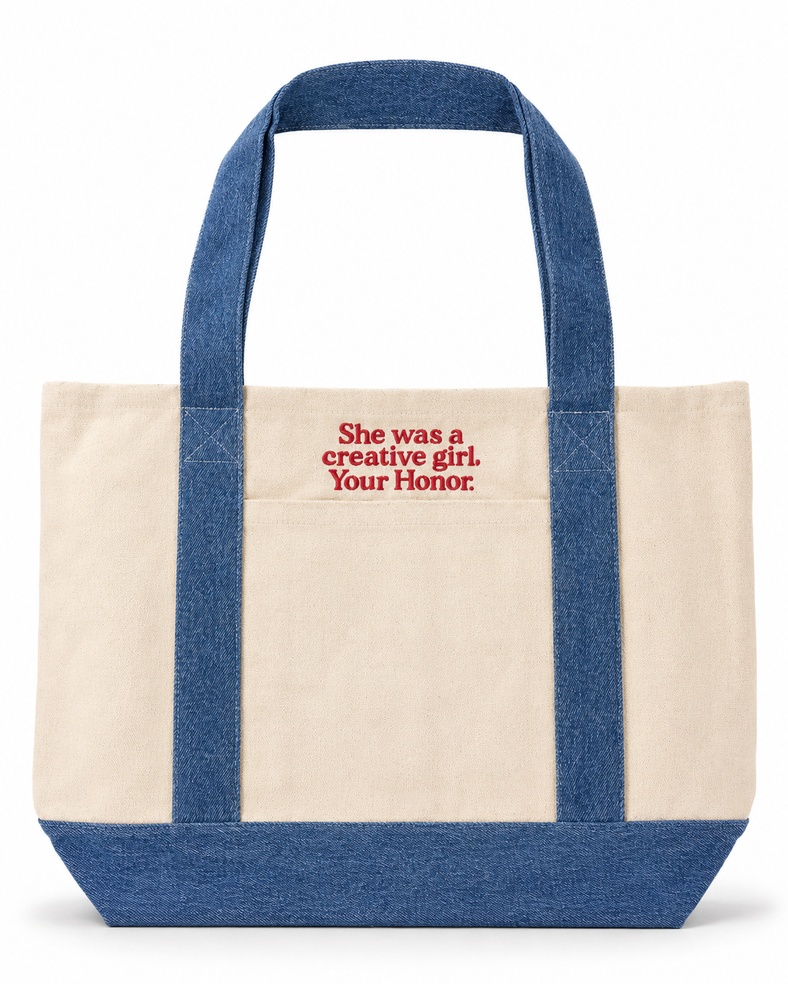 Make(r) Your Own | XL Denim/Canvas Pocket Tote Bag | Custom Embroidered Knitting Project Tote