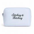 Stitching & Bitching – Baby Blue Waffle Project Pouch – Black Embroidery | Maker Favorite