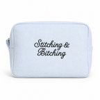 Stitching & Bitching – Baby Blue Waffle Project Pouch – Black Embroidery | Maker Favorite