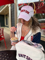 Knit Sox – White Dad Hat – Red Puff + Navy Embroidery | Maker Favorite