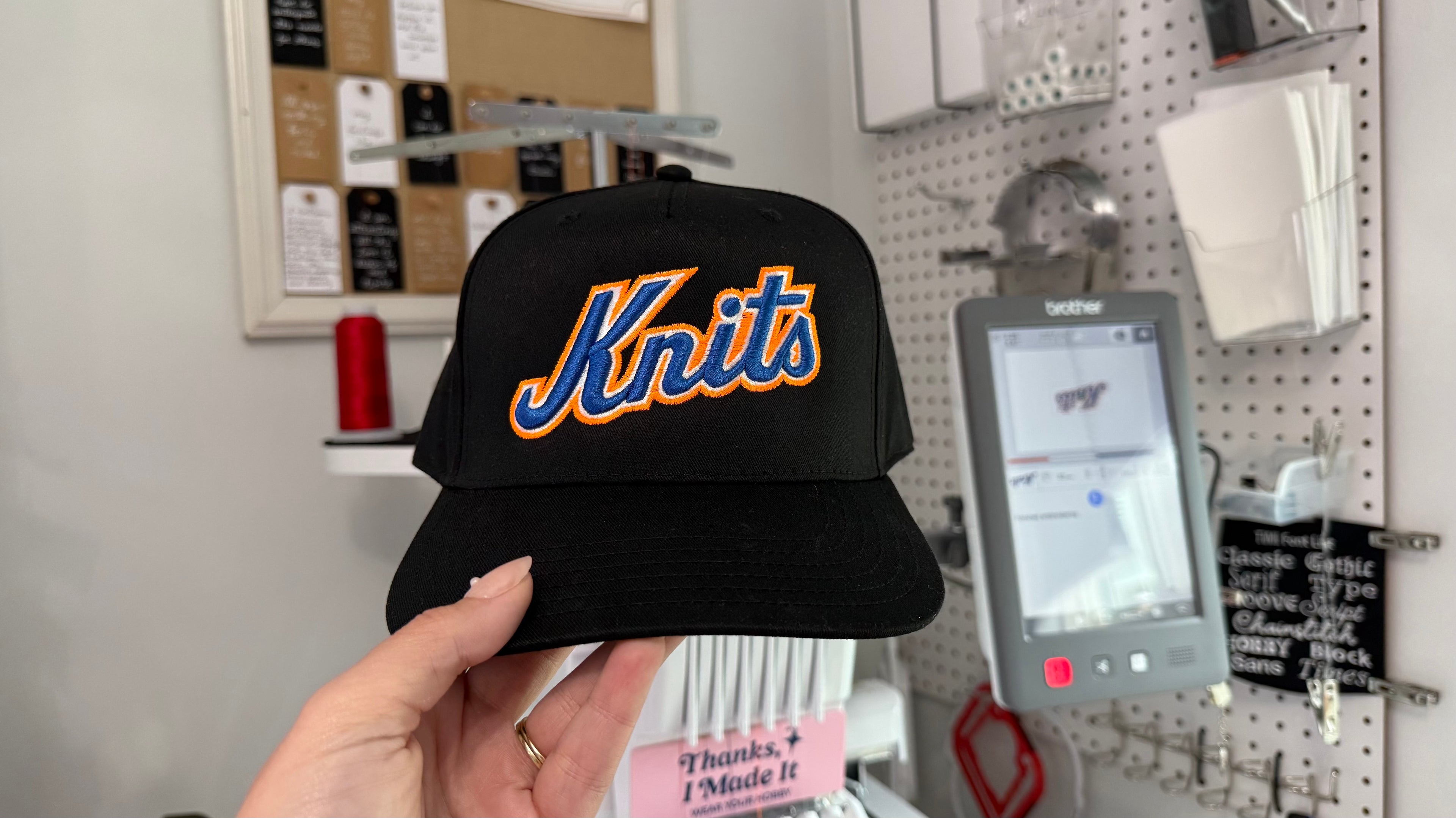 Knits – Black Structured Hat – Blue + Orange Embroidery | TIMI