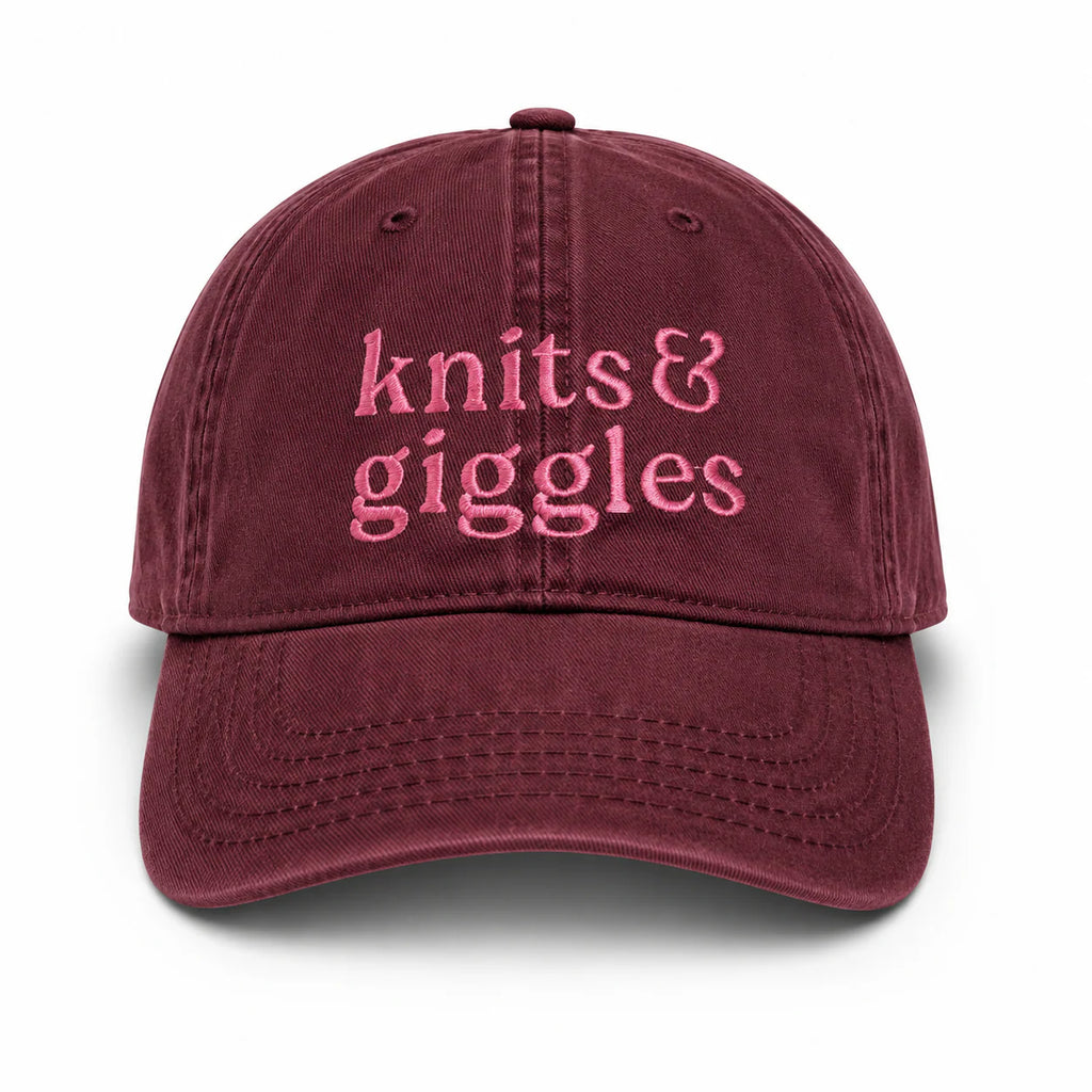 Knits & Giggles – Burgundy Hat – Pink Embroidery | Maker Favorite