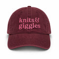 Knits & Giggles – Burgundy Hat – Pink Embroidery | Maker Favorite