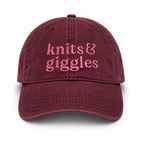 Knits & Giggles – Burgundy Hat – Pink Embroidery | Maker Favorite
