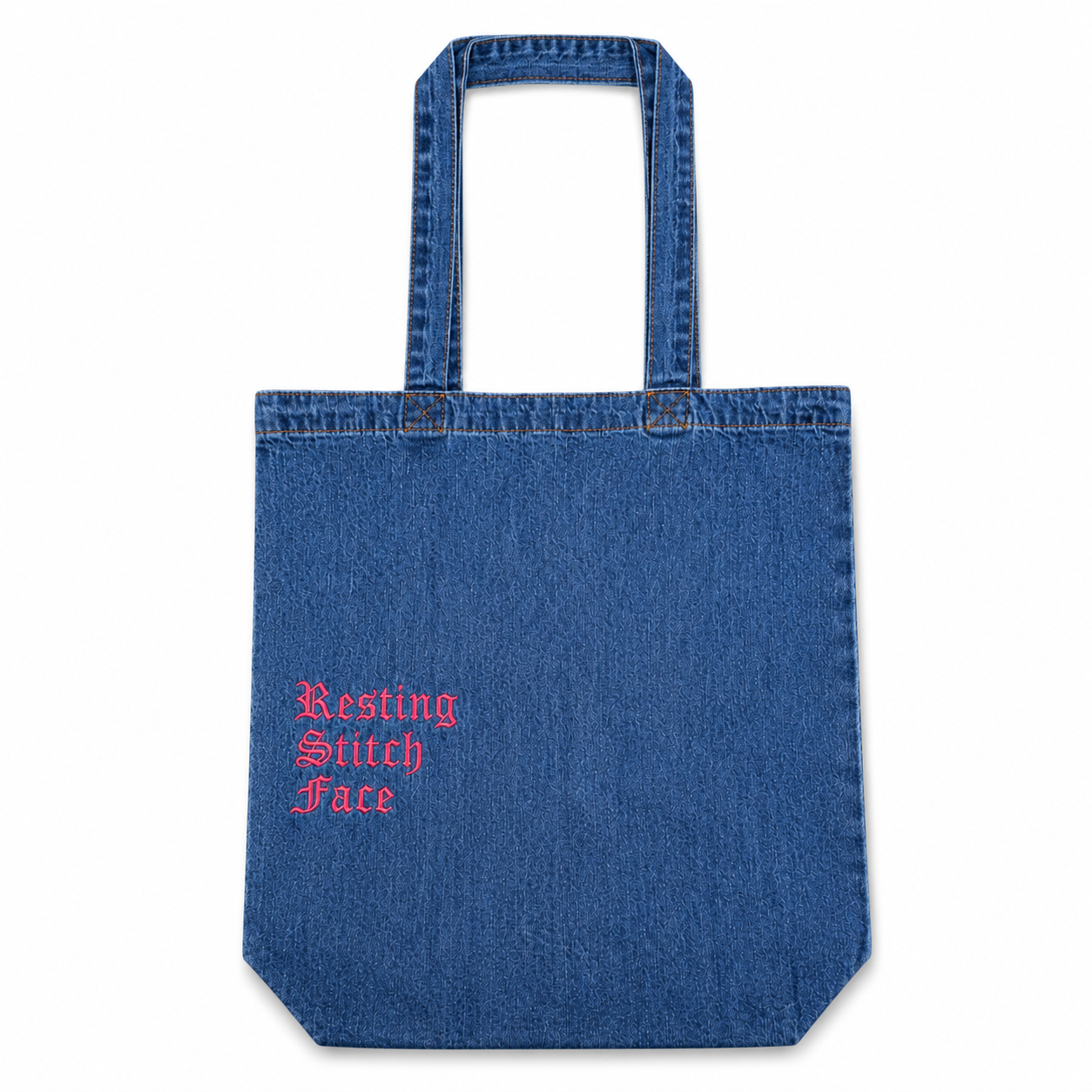 Resting Stitch Face - Natural Denim Tote – Pink Embroidery | TIMI
